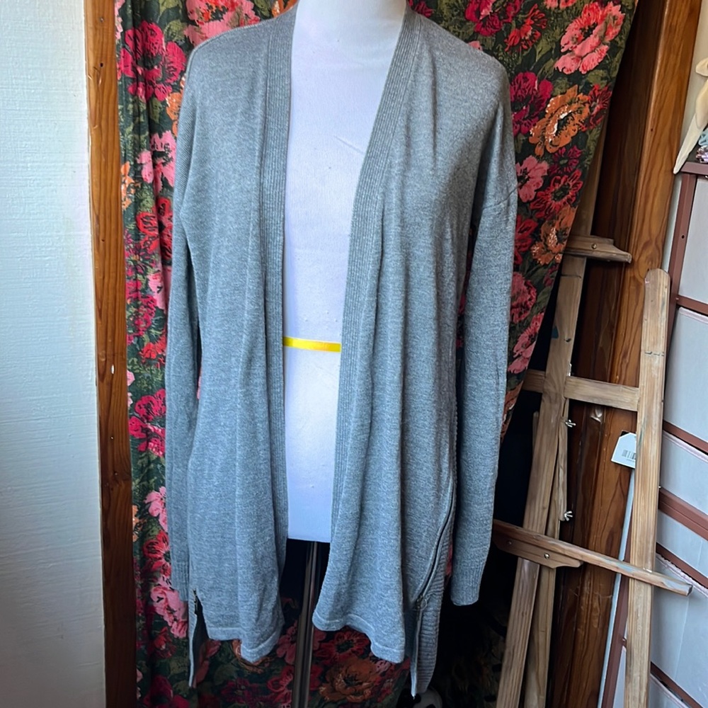 Grey Worthington Cardigan with side zipper detail Size Medium lightweight knit